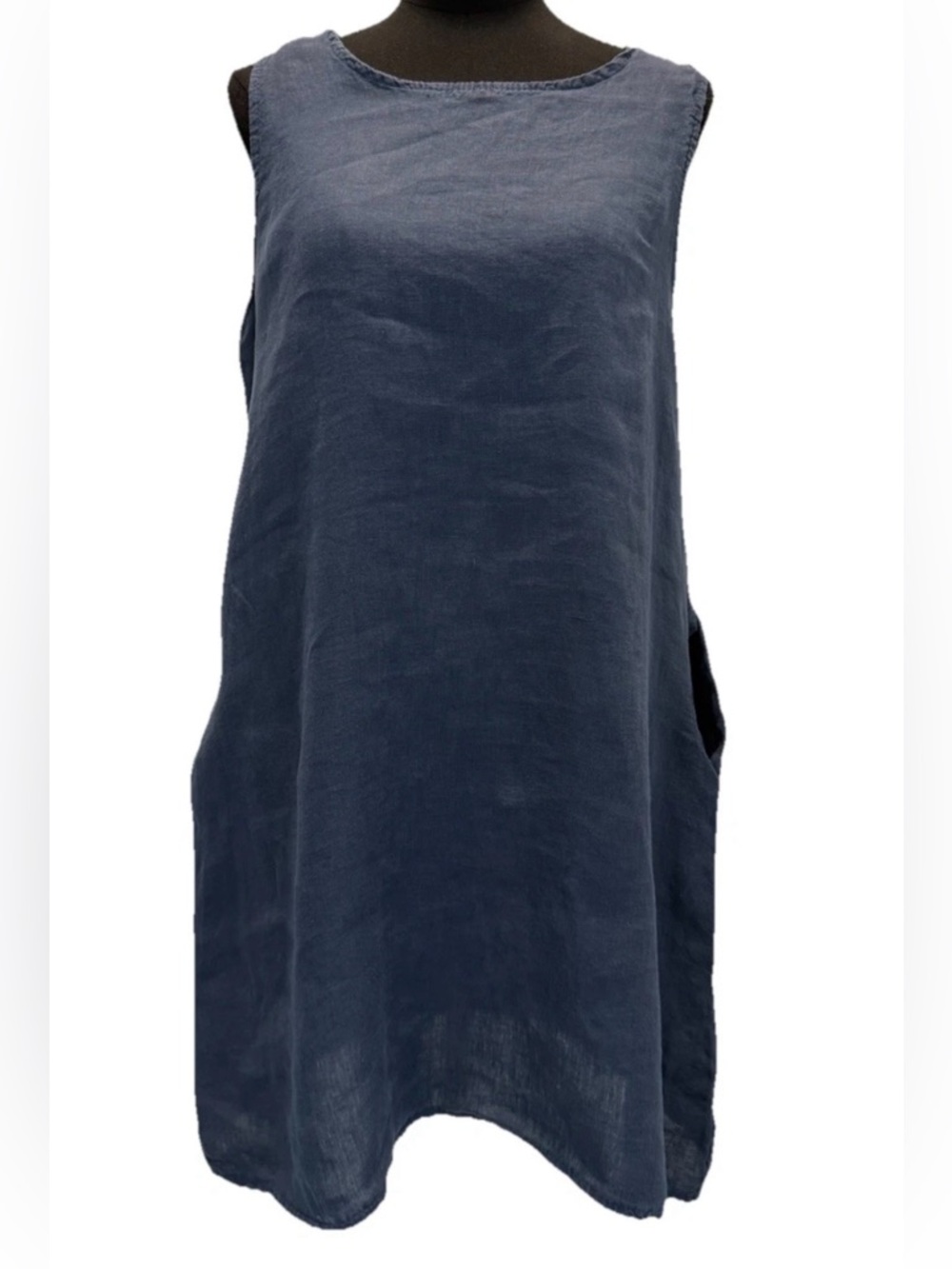 Lungo L'Arno Women's Navy Blue Sleeveless 100% Linen Dress with Pockets, Small